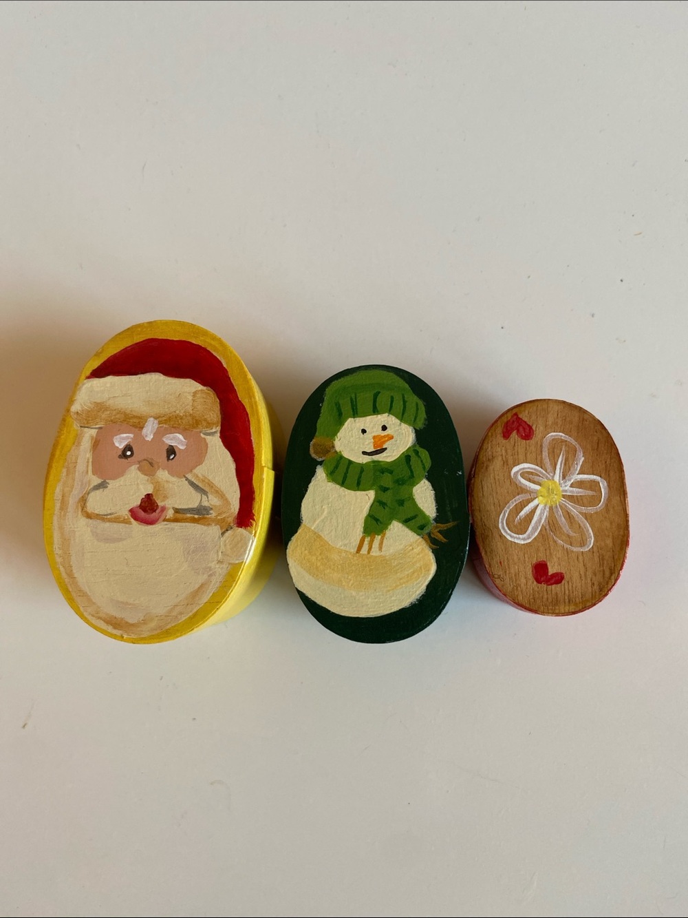 Hand-Painted Wooden Holiday Christmas Oval Nesting Boxes Set of 3